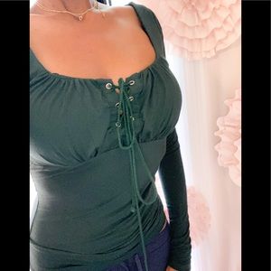 Victorian style lace up emerald top